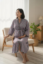 Hand Block Print Cotton Bathrobe – Soft Lightweight Kimono Robe – Floral Blockprint Dressing Gown – Handmade Indian Robe – Bridesmaid Gift