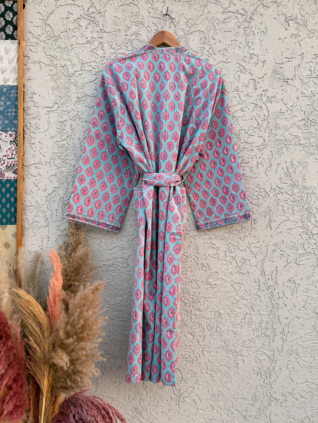 Hand Block Print Cotton Bathrobe – Soft Lightweight Kimono Robe – Floral Blockprint Dressing Gown – Handmade Indian Robe – Bridesmaid Gift