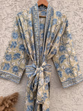 Handmade Cotton Block Print Bathrobe | Soft Lightweight Kimono Robe | Indian Hand Block Printed Dressing Gown | Women’s Spa Robe