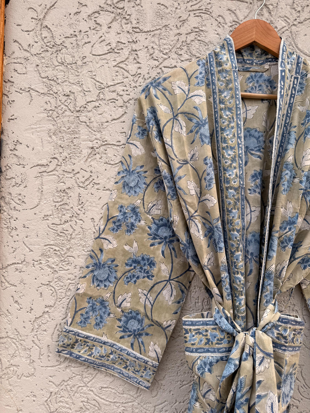 Handmade Cotton Block Print Bathrobe | Soft Lightweight Kimono Robe | Indian Hand Block Printed Dressing Gown | Women’s Spa Robe
