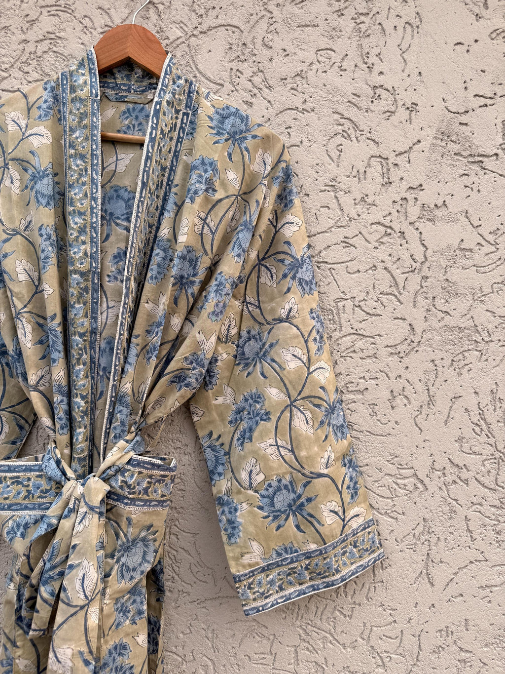 Handmade Cotton Block Print Bathrobe | Soft Lightweight Kimono Robe | Indian Hand Block Printed Dressing Gown | Women’s Spa Robe