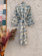 Handmade Cotton Block Print Bathrobe | Soft Lightweight Kimono Robe | Indian Hand Block Printed Dressing Gown | Women’s Spa Robe