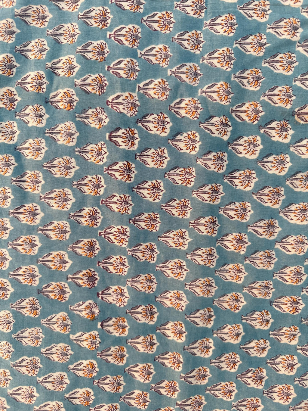 Hand Block Print Cotton Fabric – Teal Blue Floral Buti Print Yardage | Indian Cotton Dressmaking Fabric | Boho Craft & Quilting Fabric