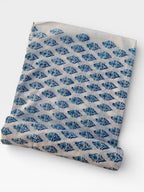 Hand Block Print Cotton Fabric – Blue Floral Buta on Off-White Base | Indian Cotton Dressmaking Fabric | Boho Sewing & Craft Yardage