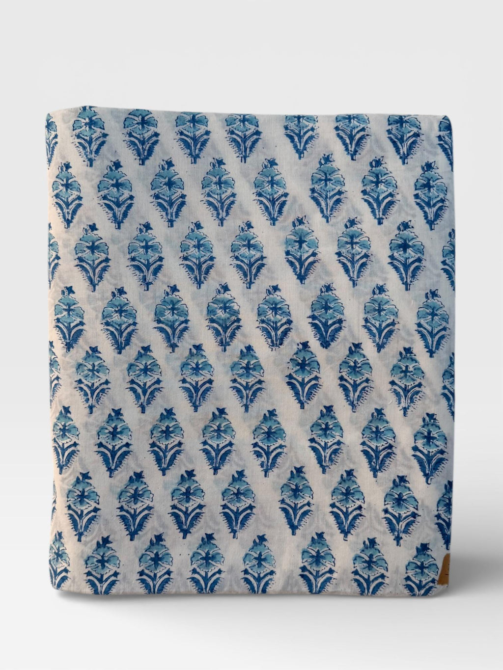 Hand Block Print Cotton Fabric – Blue Floral Buta on Off-White Base | Indian Cotton Dressmaking Fabric | Boho Sewing & Craft Yardage
