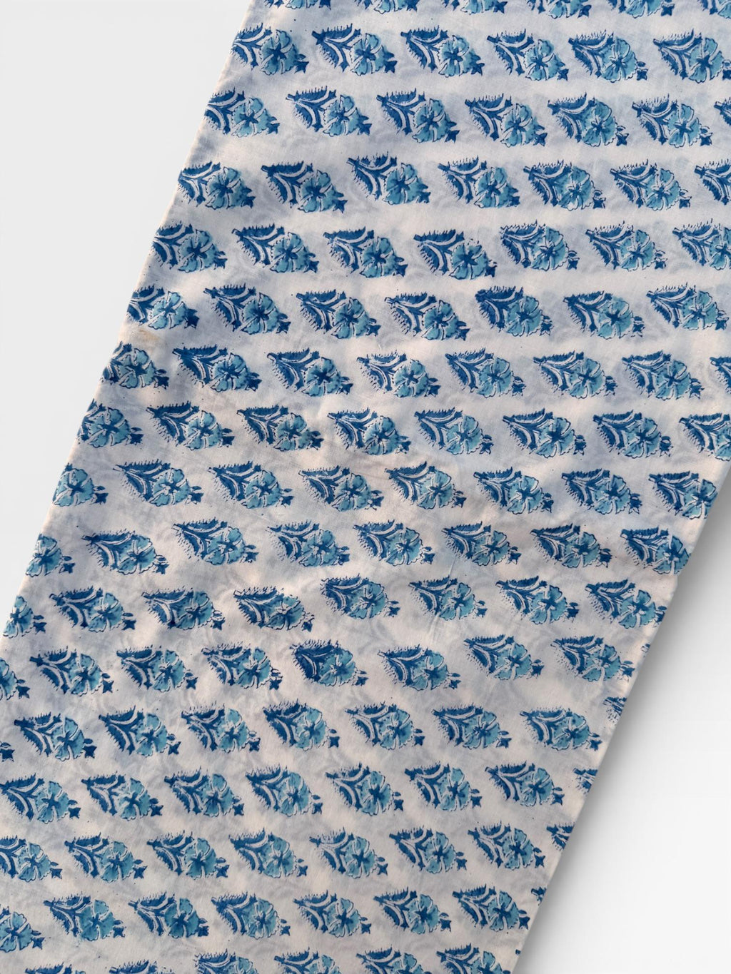Hand Block Print Cotton Fabric – Blue Floral Buta on Off-White Base | Indian Cotton Dressmaking Fabric | Boho Sewing & Craft Yardage