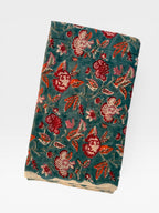 Hand Block Print Dyed Cotton Fabric – Vintage Red Floral on Slate Blue Base | Indian Floral Yardage | Boho Dressmaking & Home Décor Fabric