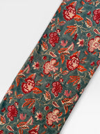 Hand Block Print Dyed Cotton Fabric – Vintage Red Floral on Slate Blue Base | Indian Floral Yardage | Boho Dressmaking & Home Décor Fabric