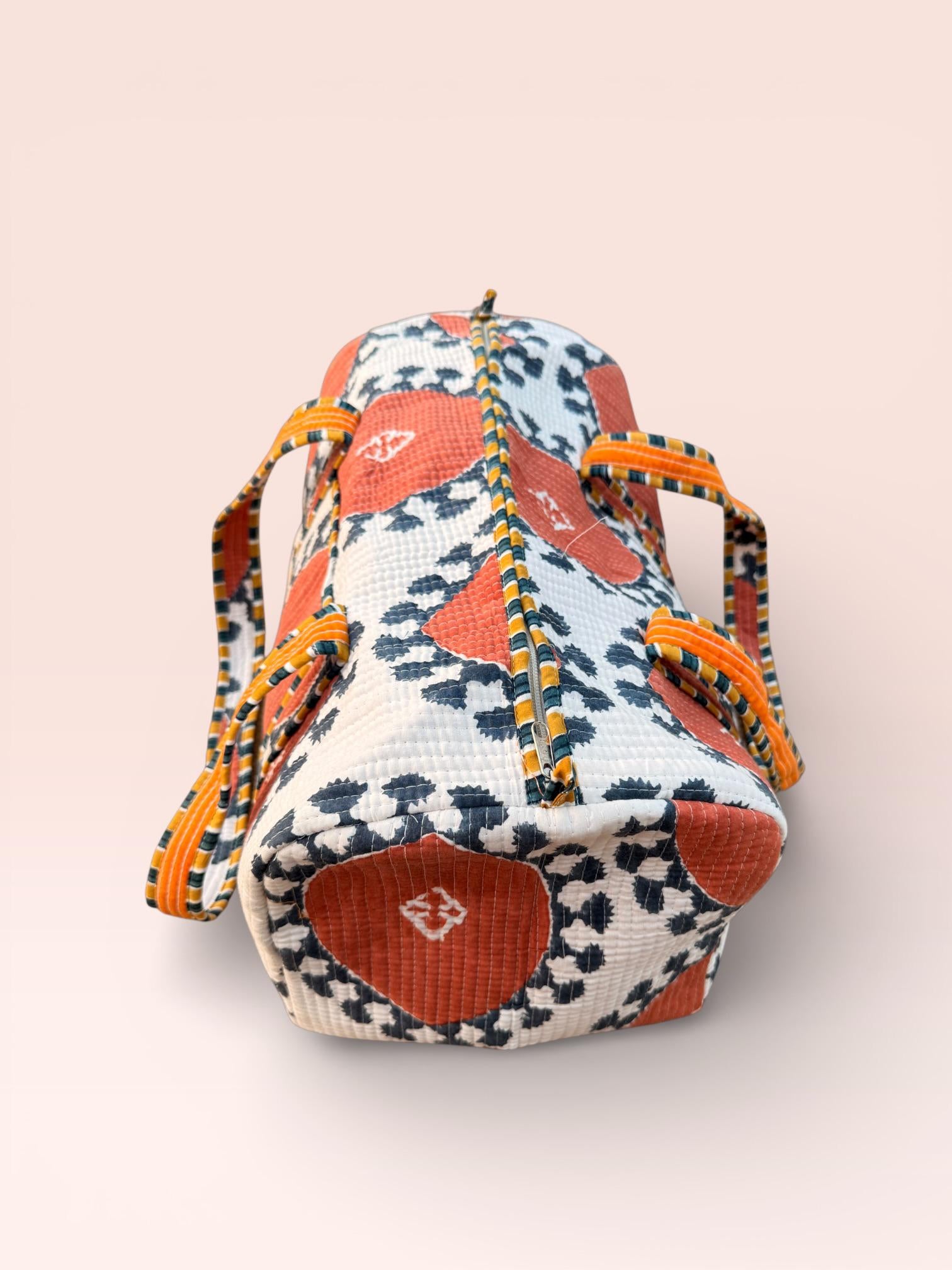Handmade Jaipuri Block Print Duffle Bag – Quilted Cotton Weekender Bag – Floral Travel Bag – Indian Blockprint Overnight Bag – Gift for Her