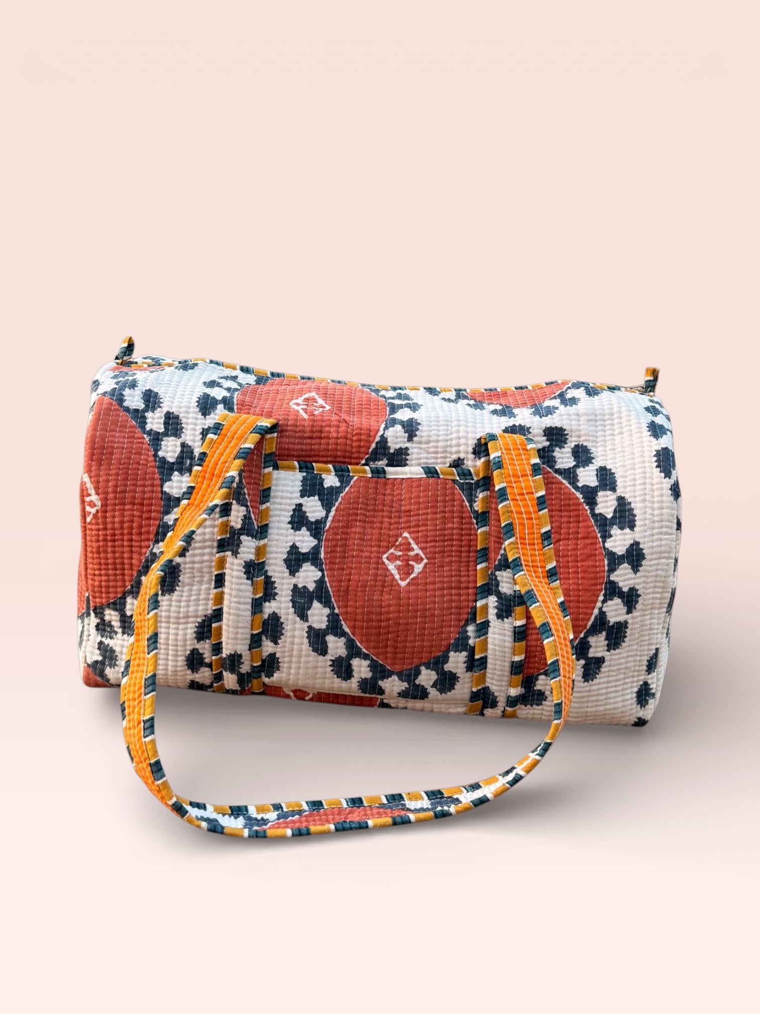 Handmade Jaipuri Block Print Duffle Bag – Quilted Cotton Weekender Bag – Floral Travel Bag – Indian Blockprint Overnight Bag – Gift for Her
