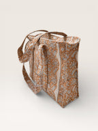 Handmade Block Print Cotton Tote Bag – Brown Floral Indian Handbag – Quilted Shoulder Bag – Eco Friendly Market & Everyday Tote