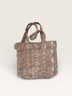 Handmade Block Print Cotton Tote Bag – Brown Floral Indian Handbag – Quilted Shoulder Bag – Eco Friendly Market & Everyday Tote