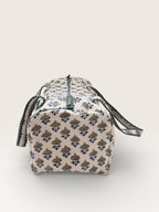 Handmade Block Print Quilted Duffle Bag – Blue & Grey Cotton Weekender Bag – Indian Floral Travel Bag – Overnight Carry On Gym Bag