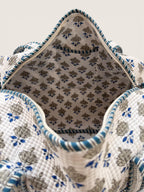 Handmade Block Print Quilted Duffle Bag – Blue & Grey Cotton Weekender Bag – Indian Floral Travel Bag – Overnight Carry On Gym Bag