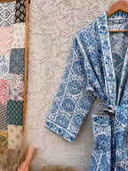 Blue & White Block Print Cotton Waffle Bathrobe – Handmade Jaipuri Kimono Robe – Lightweight  Dressing Gown – Bridesmaid Gift – Spa Robe