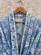 Blue & White Block Print Cotton Waffle Bathrobe – Handmade Jaipuri Kimono Robe – Lightweight  Dressing Gown – Bridesmaid Gift – Spa Robe