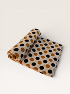 Bagru Hand Block Print Cotton Fabric – Natural Dye Polka Dot Print on Off White Base – Mustard & Black Dots