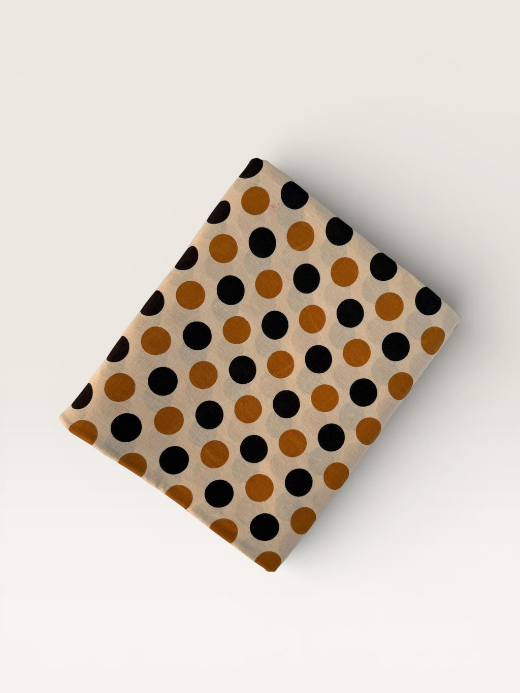 Bagru Hand Block Print Cotton Fabric – Natural Dye Polka Dot Print on Off White Base – Mustard & Black Dots
