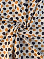 Bagru Hand Block Print Cotton Fabric – Natural Dye Polka Dot Print on Off White Base – Mustard & Black Dots