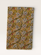 Bagru Hand Block Print Cotton Fabric – Natural Vegetable Dyed Mustard Floral Print – Traditional Bagru Style Fabric by Yard