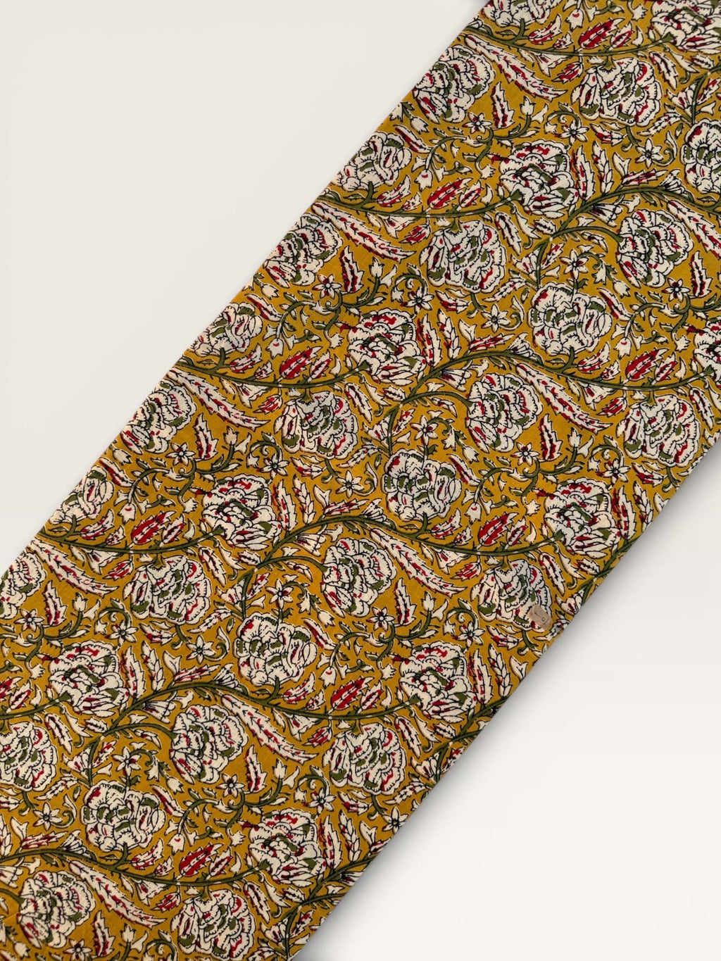 Bagru Hand Block Print Cotton Fabric – Natural Vegetable Dyed Mustard Floral Print – Traditional Bagru Style Fabric by Yard