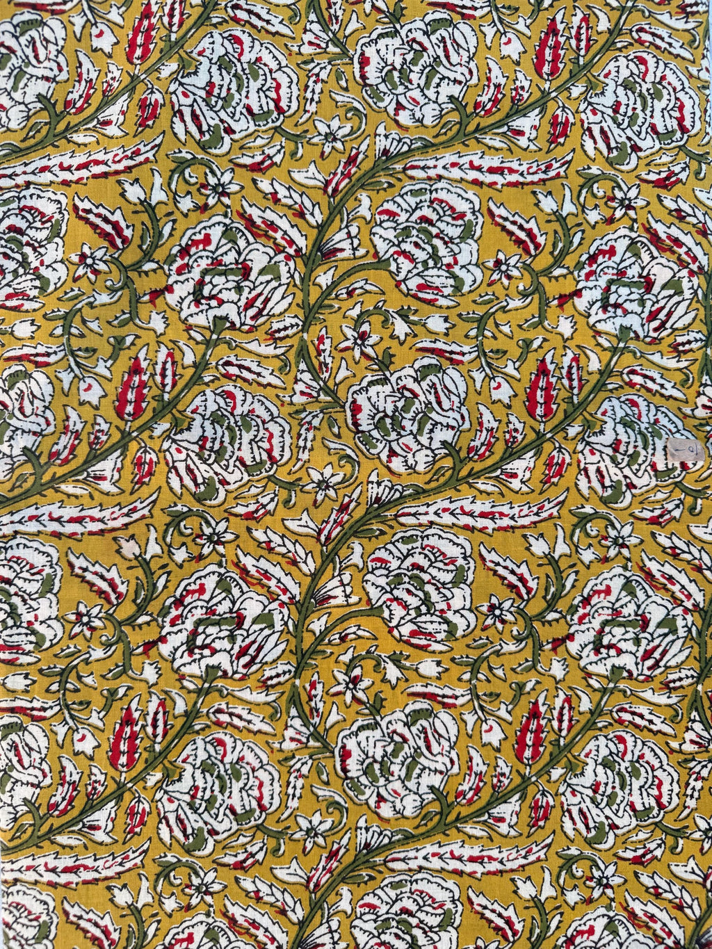 Bagru Hand Block Print Cotton Fabric – Natural Vegetable Dyed Mustard Floral Print – Traditional Bagru Style Fabric by Yard