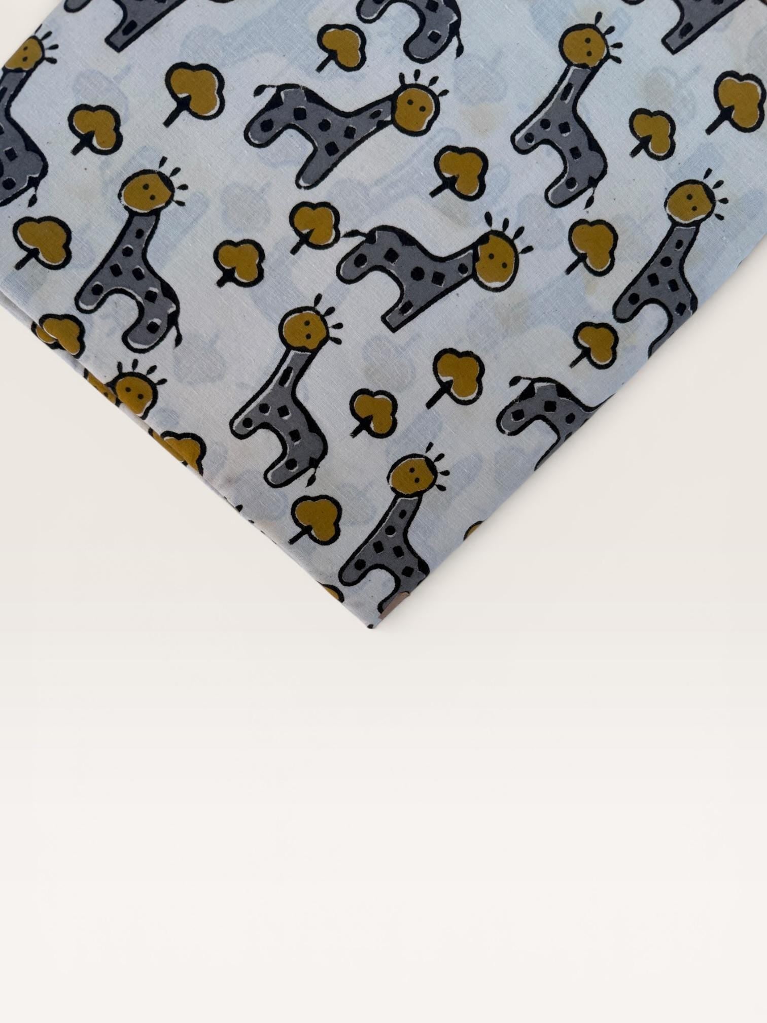 Bagru Hand Block Print Cotton Fabric – Natural Dye Cute Giraffe Print – Kids Animal Print Fabric – Vegetable Dyed Indian Cotton by Yard