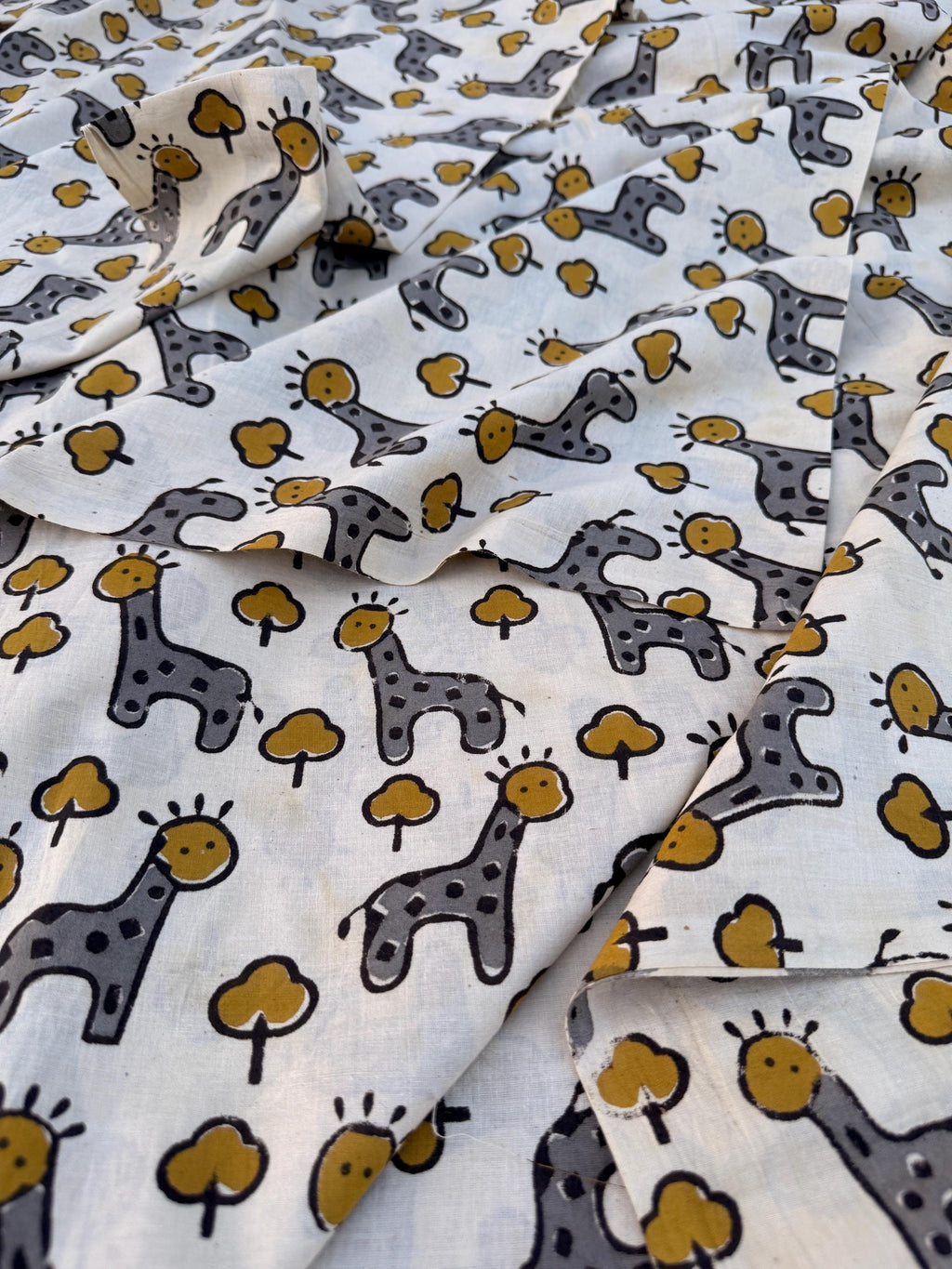Bagru Hand Block Print Cotton Fabric – Natural Dye Cute Giraffe Print – Kids Animal Print Fabric – Vegetable Dyed Indian Cotton by Yard