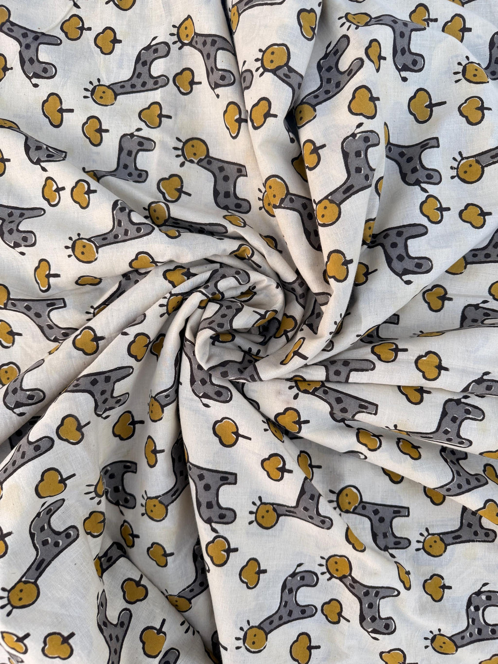 Bagru Hand Block Print Cotton Fabric – Natural Dye Cute Giraffe Print – Kids Animal Print Fabric – Vegetable Dyed Indian Cotton by Yard