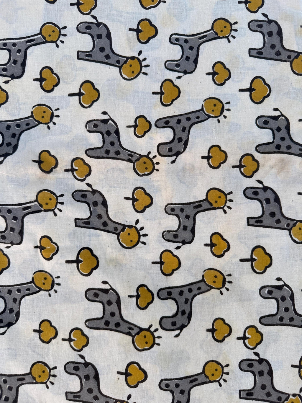 Bagru Hand Block Print Cotton Fabric – Natural Dye Cute Giraffe Print – Kids Animal Print Fabric – Vegetable Dyed Indian Cotton by Yard