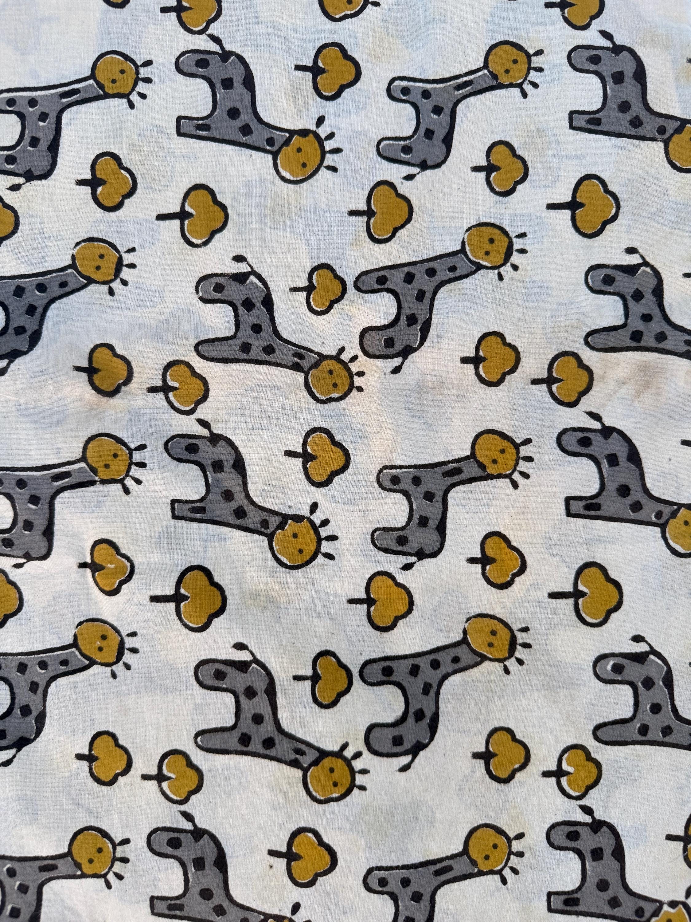 Bagru Hand Block Print Cotton Fabric – Natural Dye Cute Giraffe Print – Kids Animal Print Fabric – Vegetable Dyed Indian Cotton by Yard