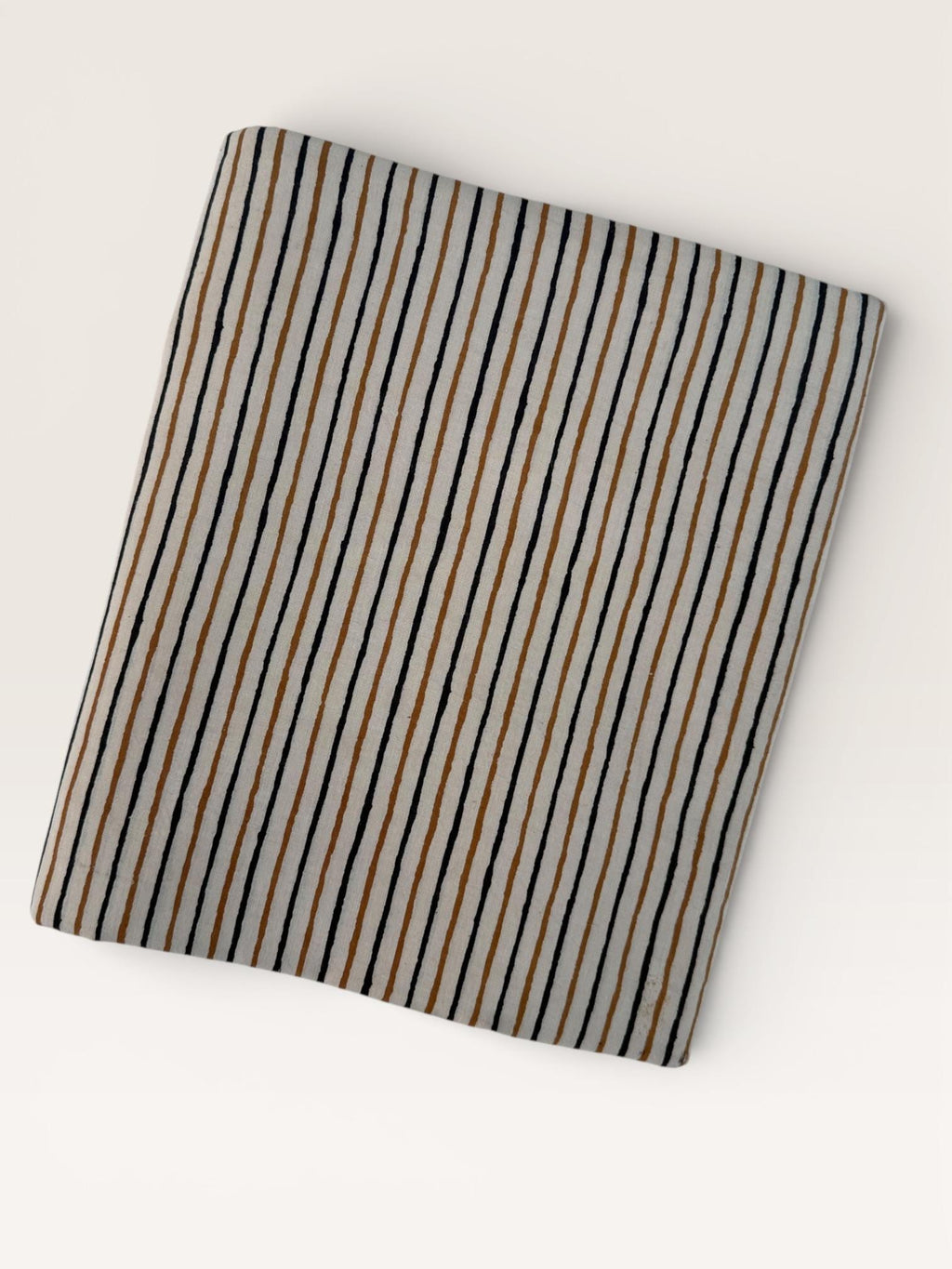 Bagru Hand Block Print Stripe Cotton Fabric – Natural Dye Mustard & Black Stripes – Minimalist Vegetable Dyed Fabric by Yard