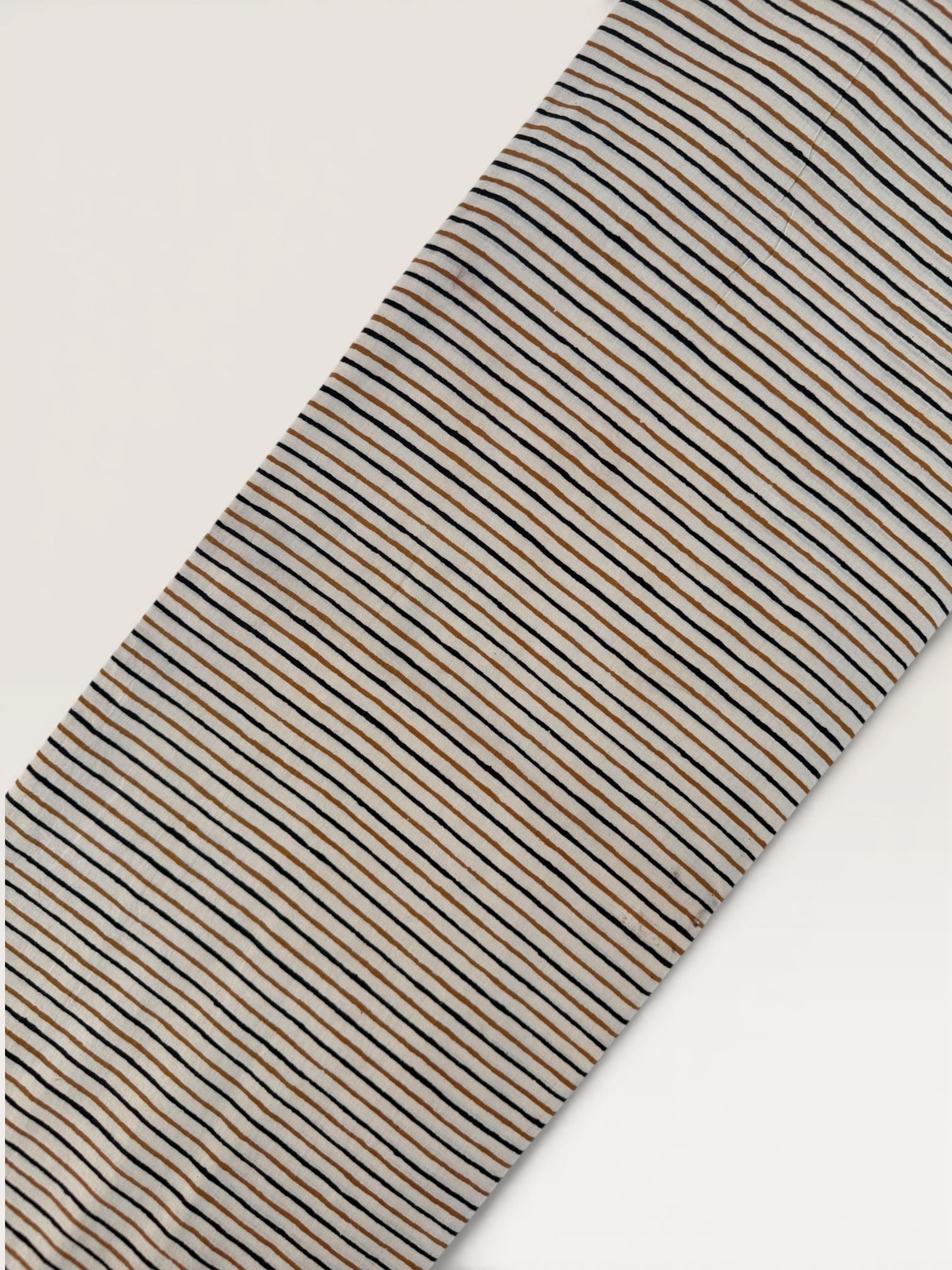 Bagru Hand Block Print Stripe Cotton Fabric – Natural Dye Mustard & Black Stripes – Minimalist Vegetable Dyed Fabric by Yard