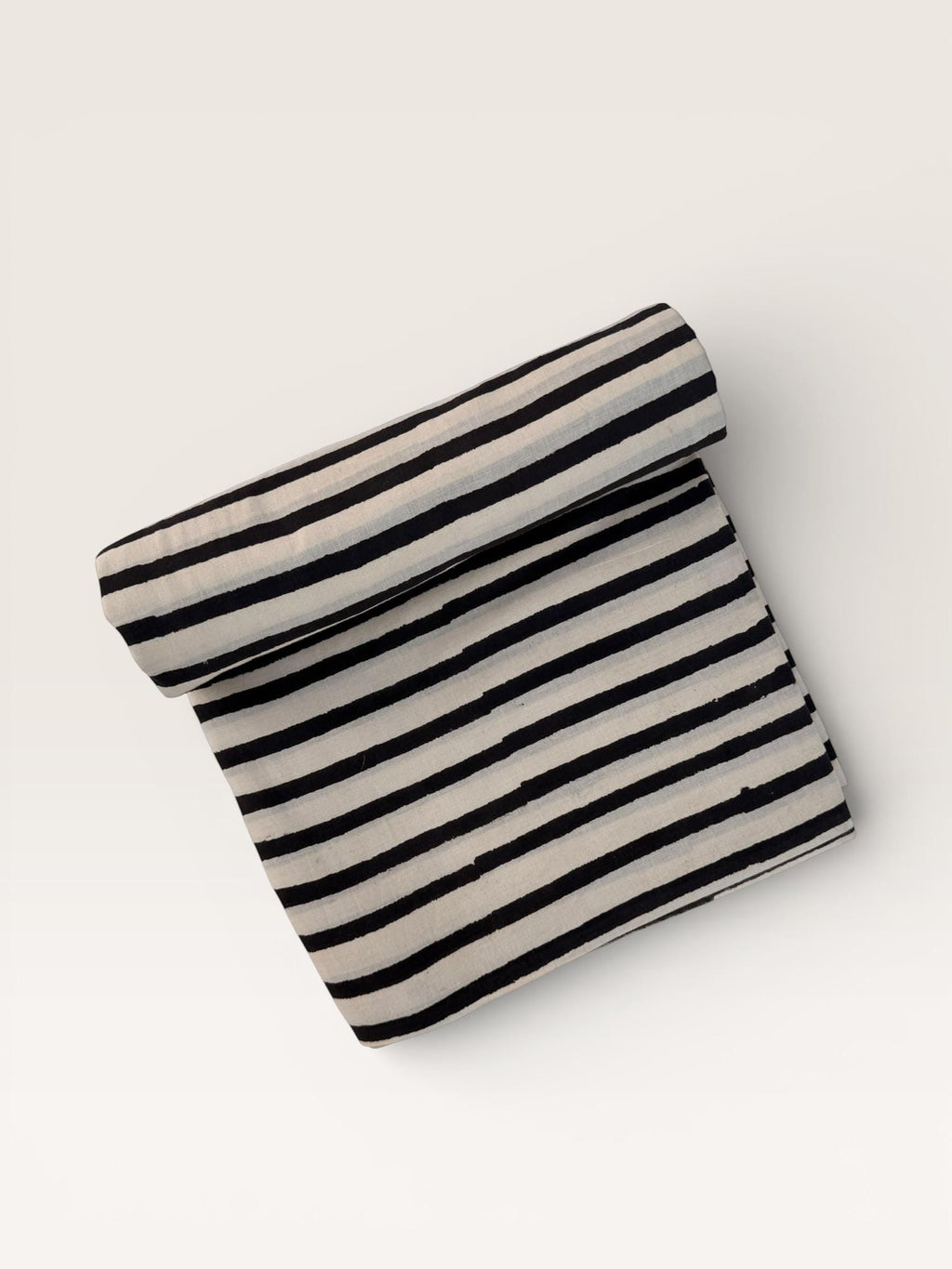 Bagru Hand Block Print Stripe Cotton Fabric – Natural Dye Off White base & Black Stripes – Minimalist Vegetable Dyed Fabric by Yard