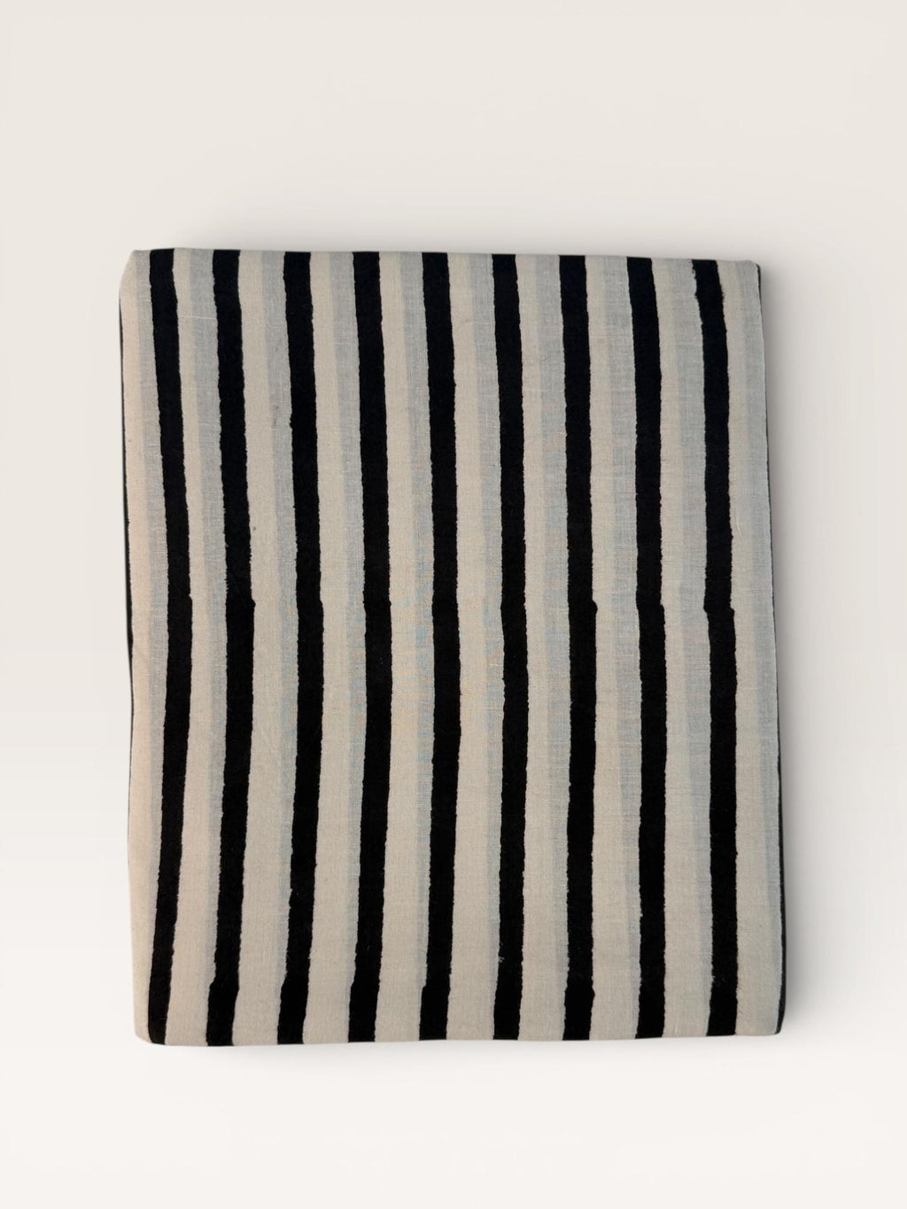 Bagru Hand Block Print Stripe Cotton Fabric – Natural Dye Off White base & Black Stripes – Minimalist Vegetable Dyed Fabric by Yard