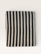 Bagru Hand Block Print Stripe Cotton Fabric – Natural Dye Off White base & Black Stripes – Minimalist Vegetable Dyed Fabric by Yard