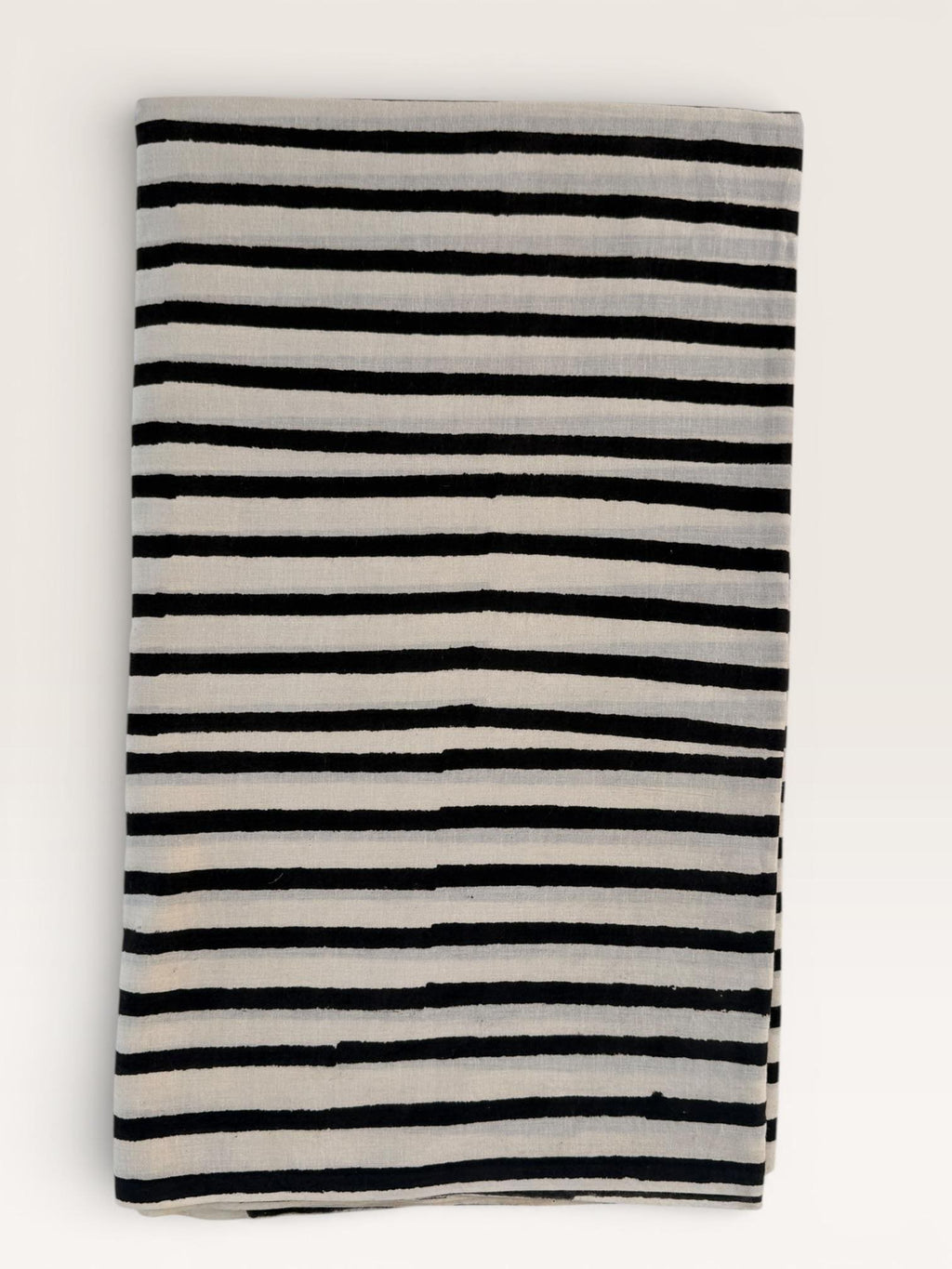 Bagru Hand Block Print Stripe Cotton Fabric – Natural Dye Off White base & Black Stripes – Minimalist Vegetable Dyed Fabric by Yard