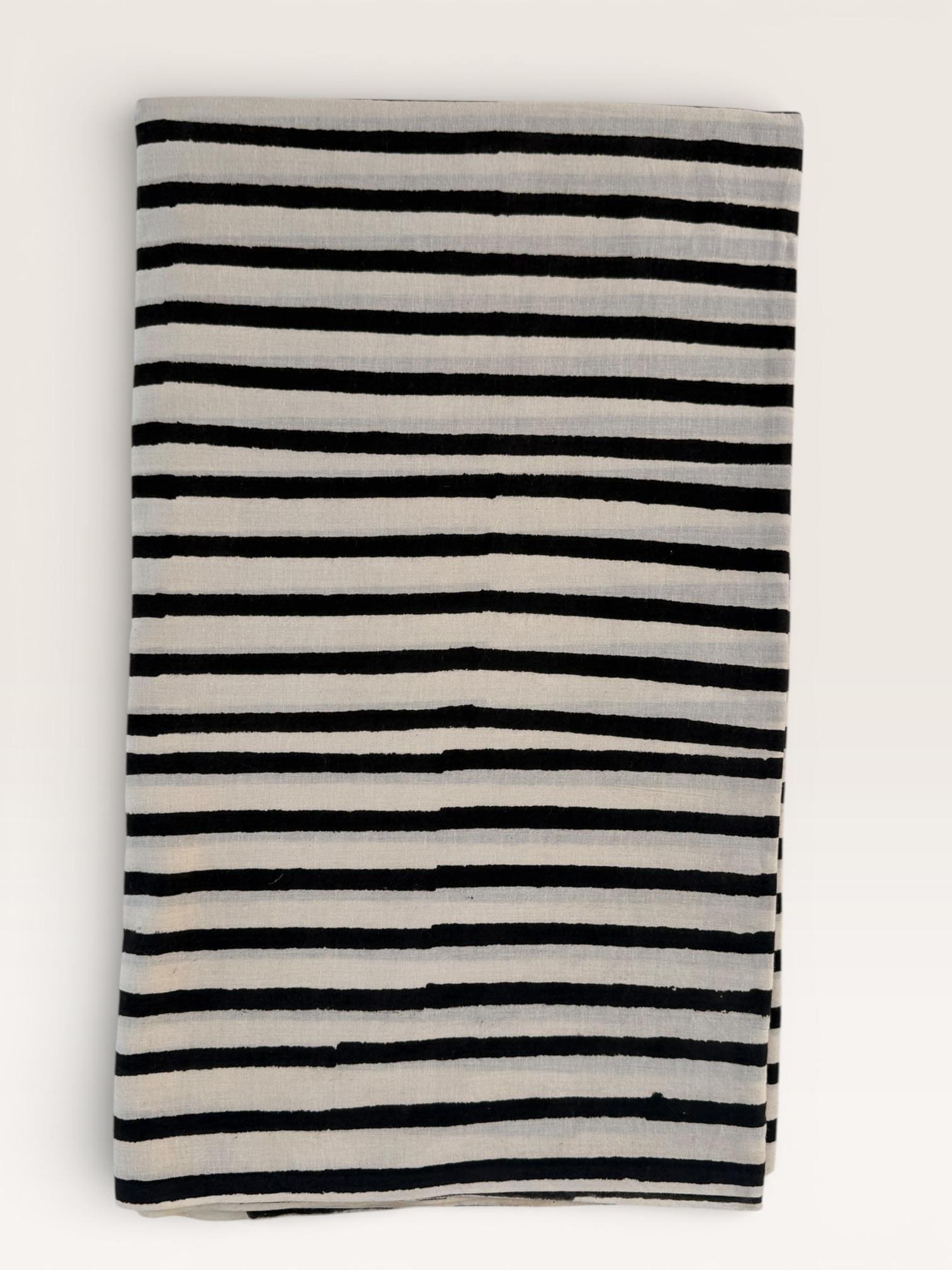 Bagru Hand Block Print Stripe Cotton Fabric – Natural Dye Off White base & Black Stripes – Minimalist Vegetable Dyed Fabric by Yard