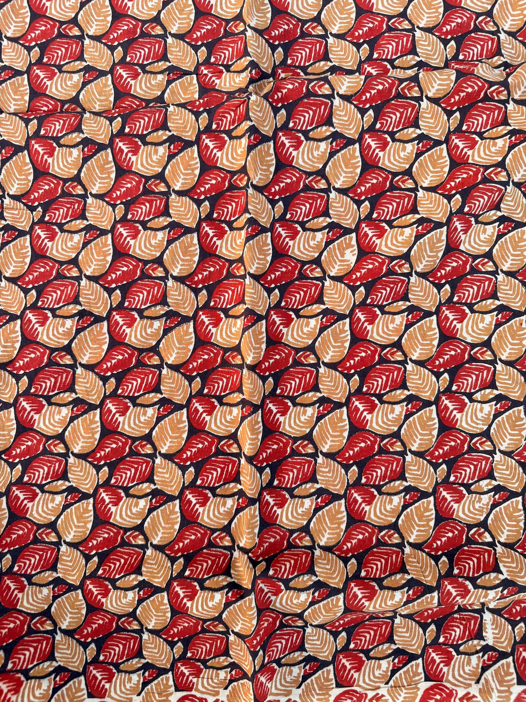 Bagru Block Print Cotton Fabric – Natural Dyed Leaf Print Fabric – Handmade Indian Block print Running Material – Red Mustard on Indigo Base