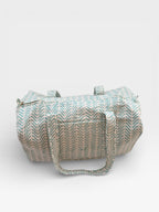 Teal Chevron Block Print Duffle Bag – Handmade Quilted Cotton Weekender Bag – Indian Travel Tote – Lightweight Gym & Overnight Bag