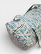Teal Chevron Block Print Duffle Bag – Handmade Quilted Cotton Weekender Bag – Indian Travel Tote – Lightweight Gym & Overnight Bag