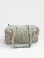Teal Chevron Block Print Duffle Bag – Handmade Quilted Cotton Weekender Bag – Indian Travel Tote – Lightweight Gym & Overnight Bag