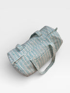 Teal Chevron Block Print Duffle Bag – Handmade Quilted Cotton Weekender Bag – Indian Travel Tote – Lightweight Gym & Overnight Bag