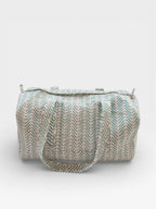 Teal Chevron Block Print Duffle Bag – Handmade Quilted Cotton Weekender Bag – Indian Travel Tote – Lightweight Gym & Overnight Bag