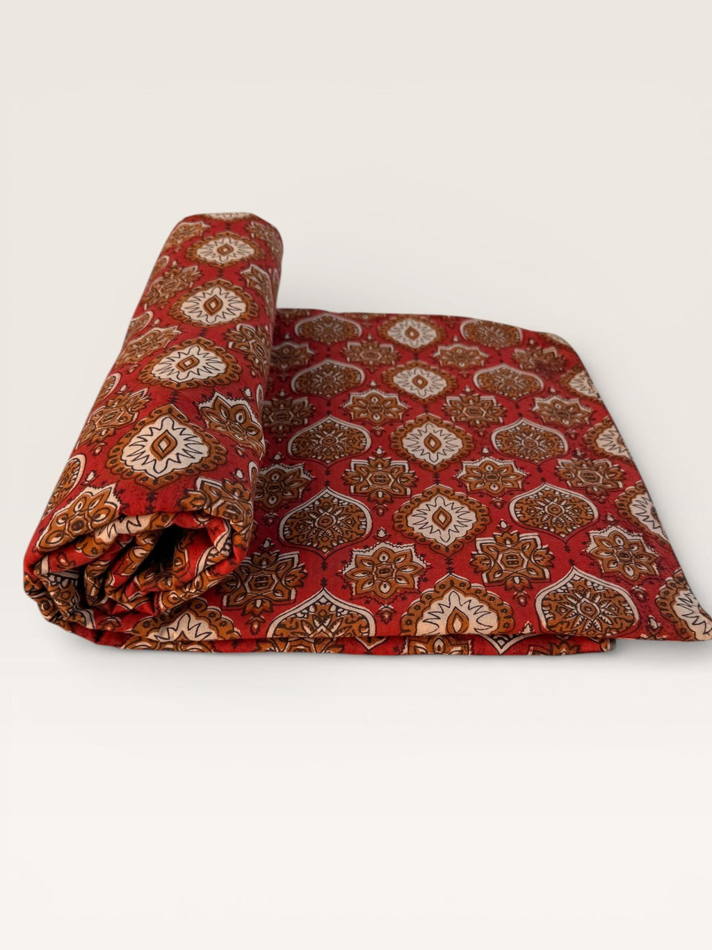 Bagru Block Print Cotton Fabric by Yard, Red Natural Dye Hand Block Printed Fabric, Floral Geometric Indian Textile, Sewing Craft Fabric
