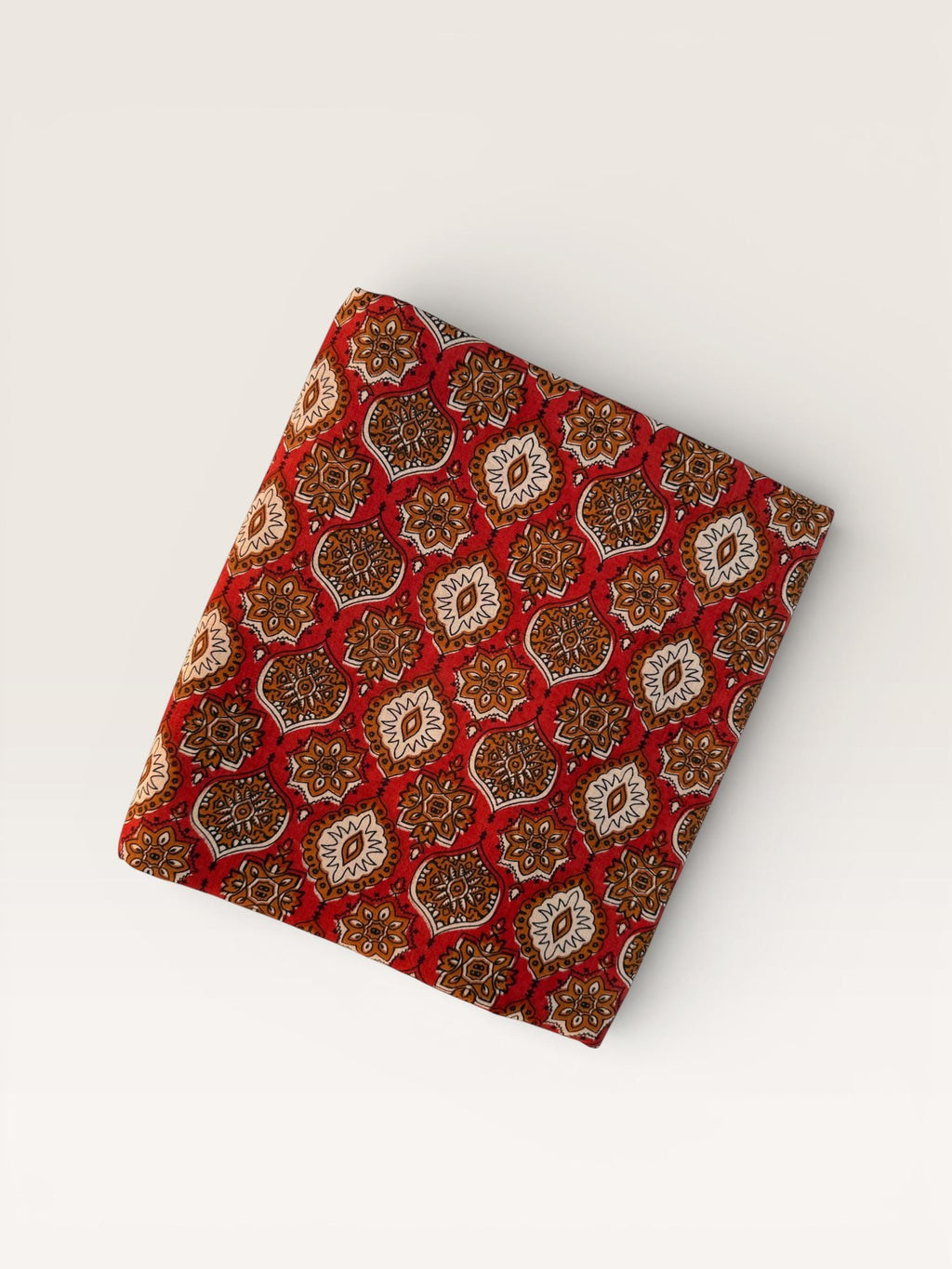 Bagru Block Print Cotton Fabric by Yard, Red Natural Dye Hand Block Printed Fabric, Floral Geometric Indian Textile, Sewing Craft Fabric