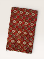 Bagru Block Print Cotton Fabric by Yard, Red Natural Dye Hand Block Printed Fabric, Floral Geometric Indian Textile, Sewing Craft Fabric