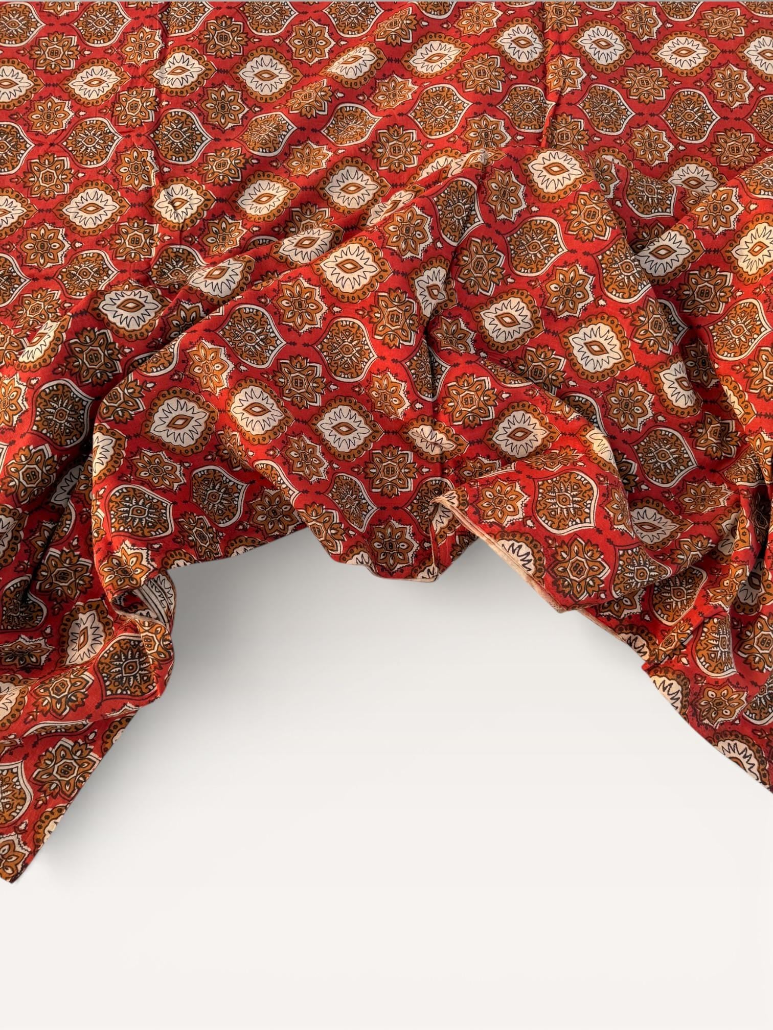 Bagru Block Print Cotton Fabric by Yard, Red Natural Dye Hand Block Printed Fabric, Floral Geometric Indian Textile, Sewing Craft Fabric