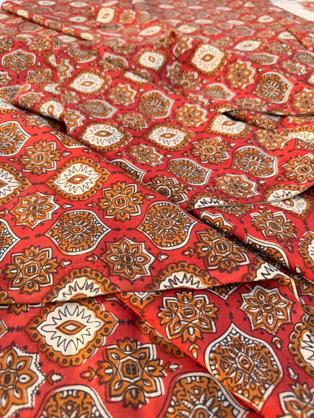 Bagru Block Print Cotton Fabric by Yard, Red Natural Dye Hand Block Printed Fabric, Floral Geometric Indian Textile, Sewing Craft Fabric
