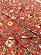 Bagru Block Print Cotton Fabric by Yard, Red Natural Dye Hand Block Printed Fabric, Floral Geometric Indian Textile, Sewing Craft Fabric